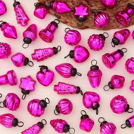 25 Pieces Glass Pink Christmas Ornaments Decorative Mercury Mini Vintage Bulk Hanging Ornaments for Halloween, Christmas Tree, New Year, Valentine Day, Holidays, Event and Wedding Party Decor