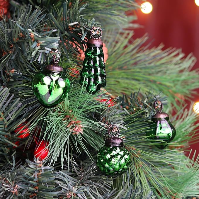 IndianShelf 300 Pieces Black & Green Glass Vintage Christmas Ornaments Mini Bulk Decorative Ornaments for Halloween, Christmas Tree, New Year, Valentine Day, Holidays, Event & Wedding(25 * 12 Boxes)