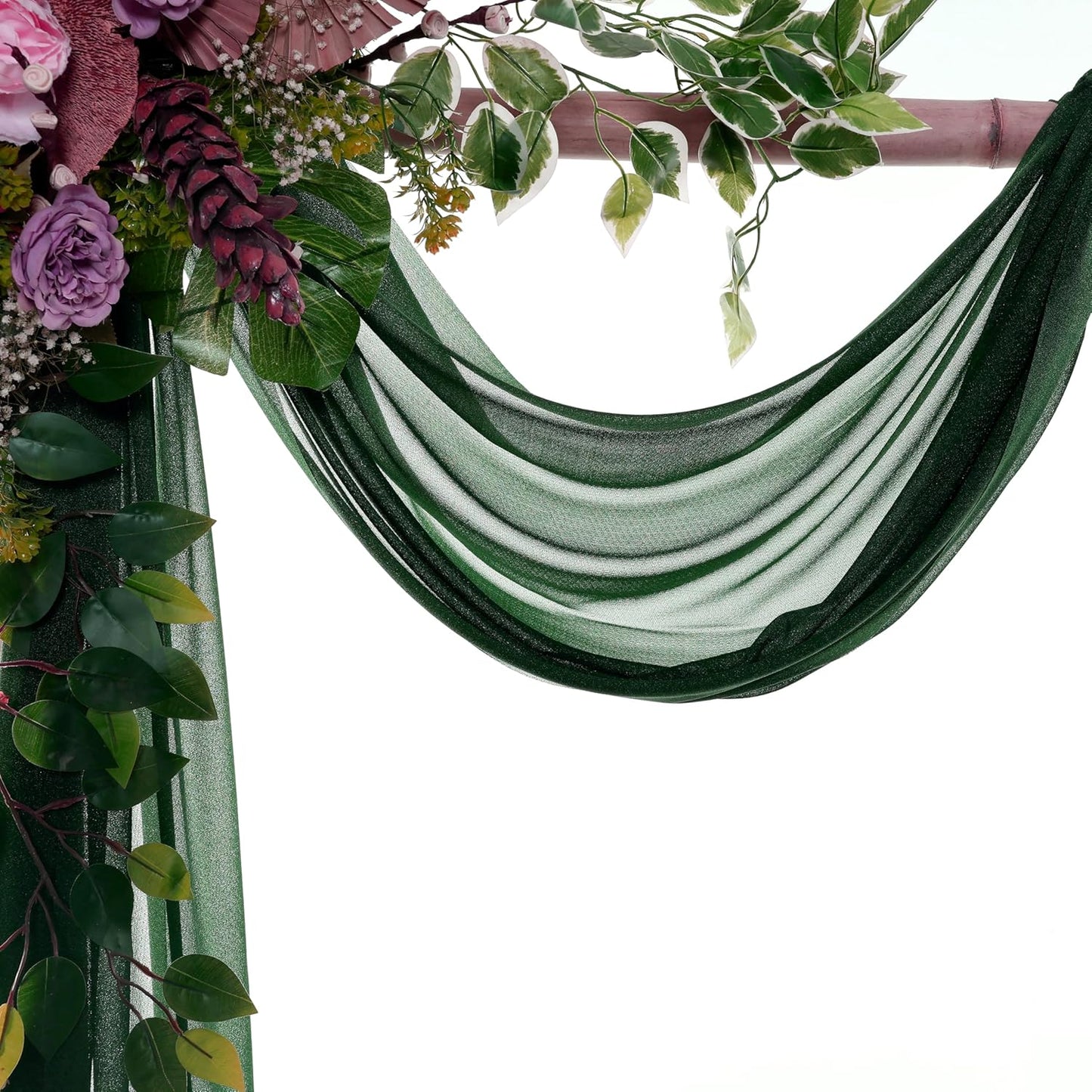 VDS Pack of 2 Panel (30 Inch X 50 Feet) Wedding Arch Draping Fabric Sheer Chiffon Fabric Drapery for Wedding Ceremony Reception Swag Backdrop Canopy Chuppah ARBO Altars Decoration (Hunter Green)