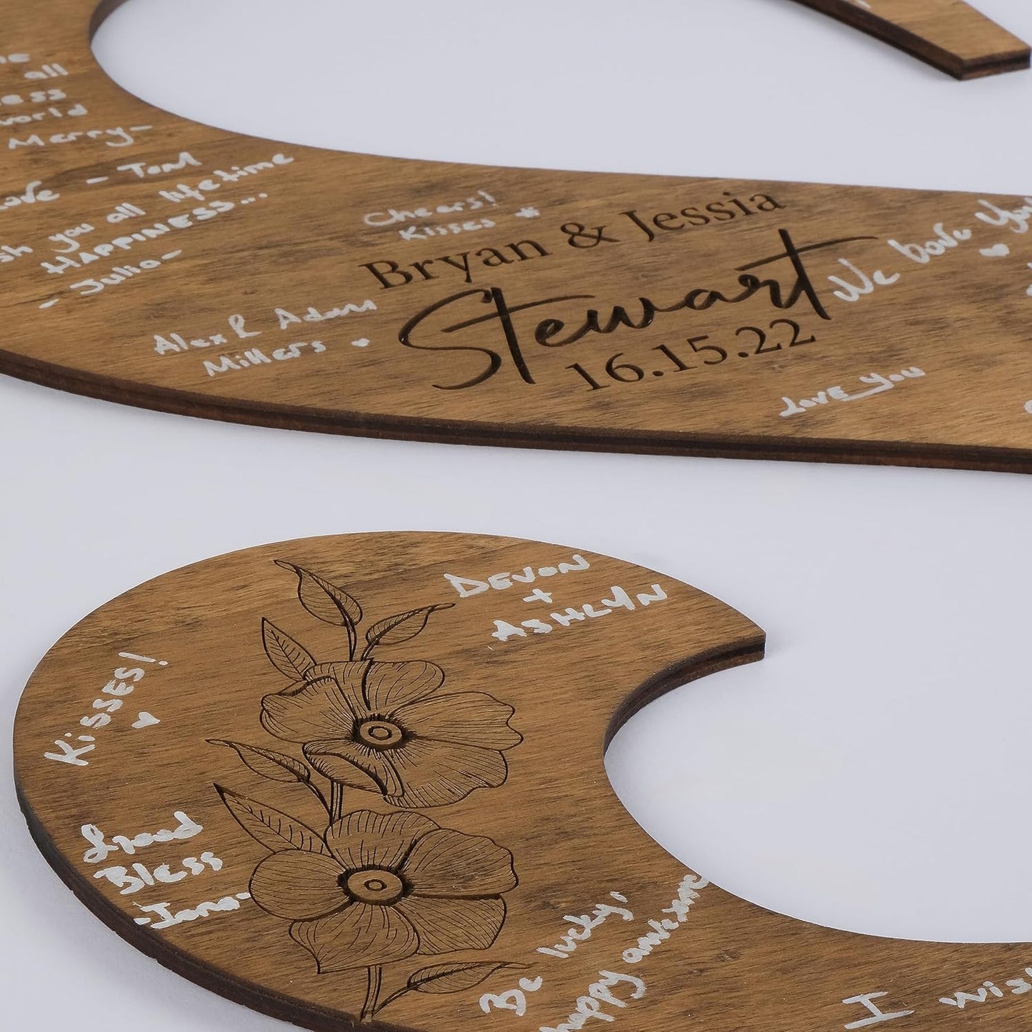 Wedding Guest Book Sign with Pen, Personalized Wooden Letter Monogram, Custom Last Name and Date, Laser Engraved Guestbook Alternative for Couple, Large Sizes Options