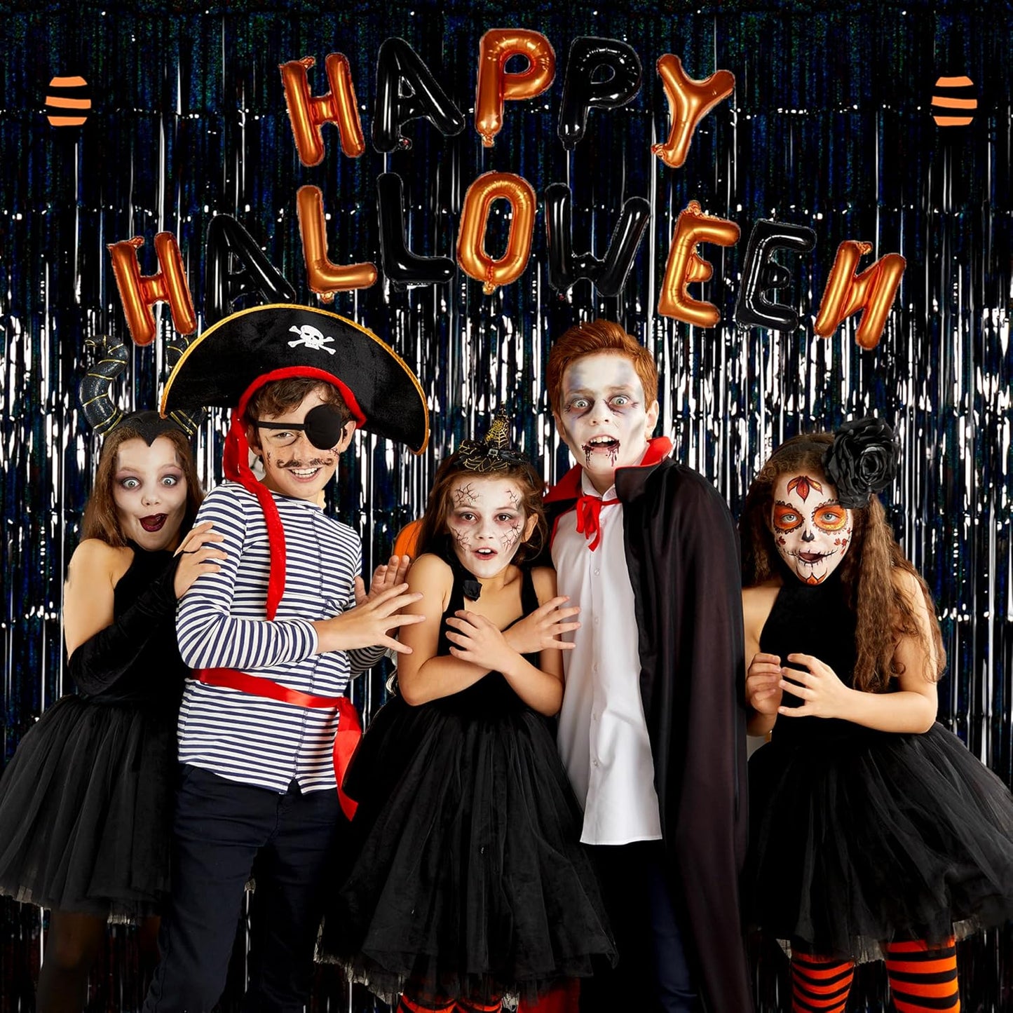 Melsan 2 Pack 3.2 ft x 8.2 ft Tinsel Foil Fringe Curtains Backdrop, Sparkle Metallic Foil Curtains for Halloween Graduation Retirement New Years Party Photo Booth Props Decoration (Black)