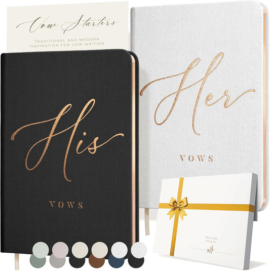 Vow Books His and Hers - Linen Wedding Vow Books Perfect as Bride & Groom Gifts, Wedding Registry Ideas - His & Hers Gifts Wedding Vow Book - Wedding Essentials & Accessories [White & Black]