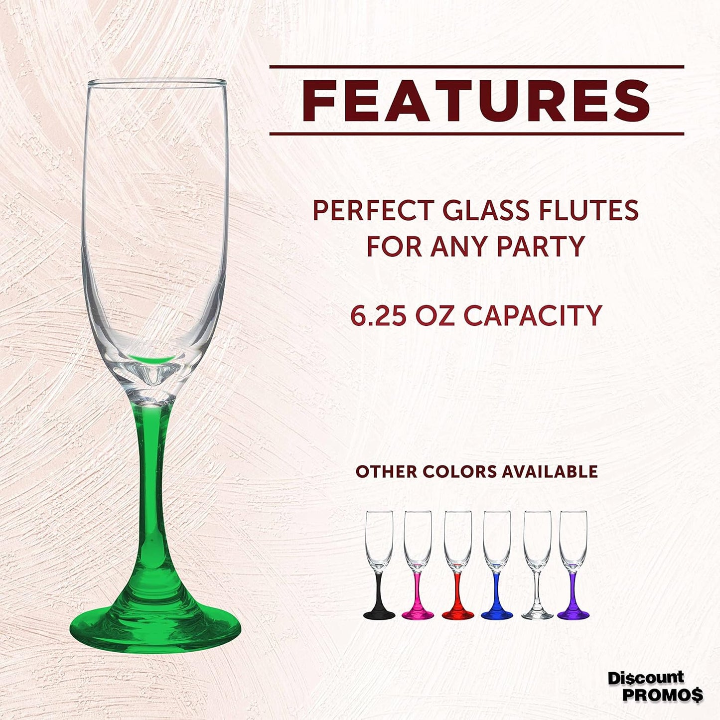 DISCOUNT PROMOS Premiere Champagne Flutes 6.25 oz. Set of 10, Bulk Pack - Elegant Drinkware for Weddings, Events, & Promotional Gifts - Green