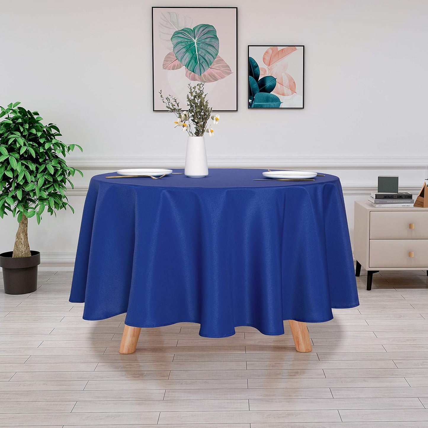 sancua Round Tablecloth - 90 Inch - Water Resistant Spill Proof Washable Polyester Table Cloth Decorative Fabric Table Cover for Dining Tables, Buffet Parties and Camping, Blue