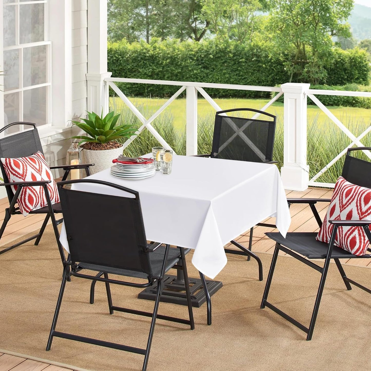 sancua White Square Tablecloths 70x70 Inch - Fabric Table Cloth for Square or Round Tables, Washable Polyester Table Cover for Outdoor Party, Birthday, Decorative Display Tables