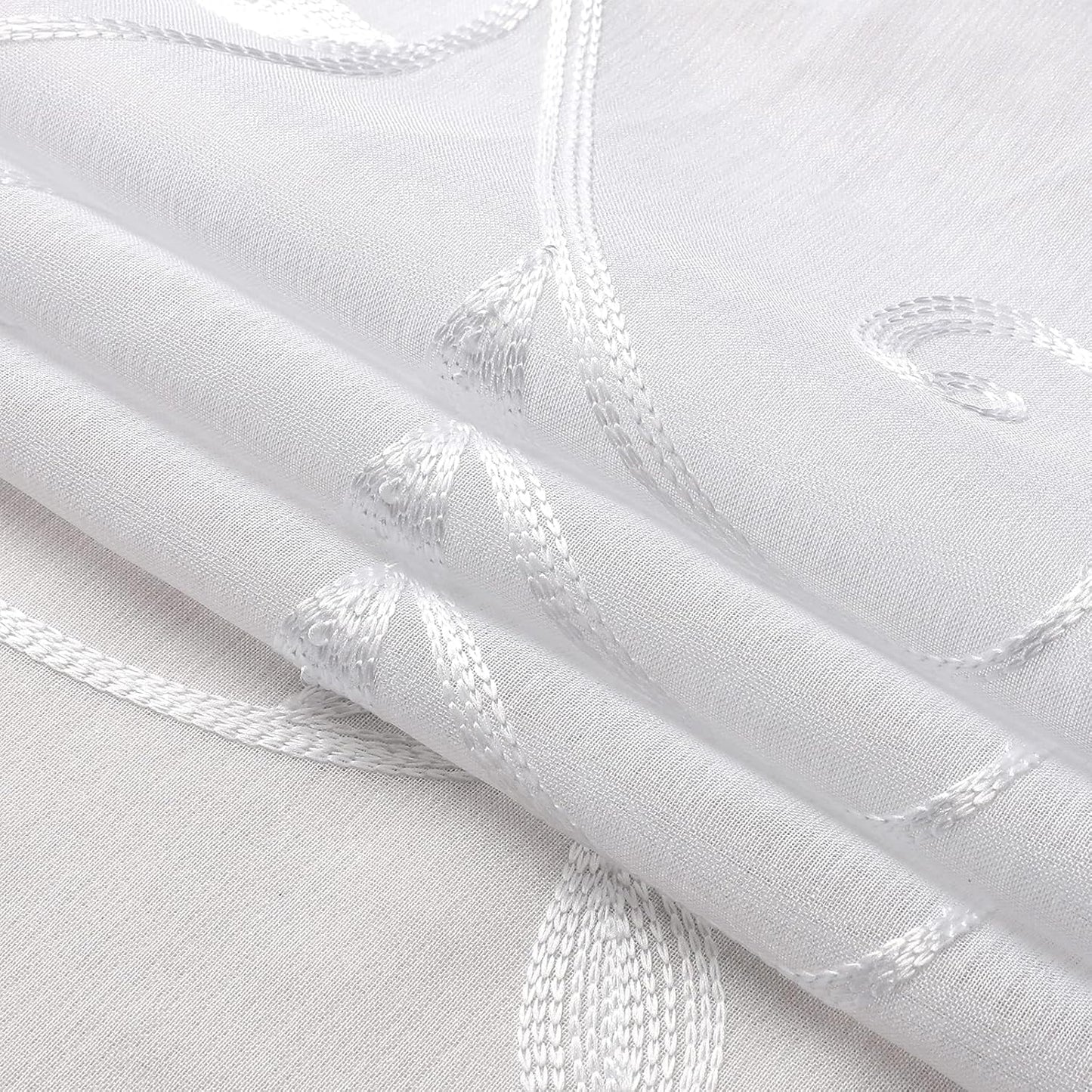 VISIONTEX Sheer Curtains 120 inch Length 2 Panels Set, White Voile Crushed Vine Leaves Embroidery, Rod Pocket Embroidered Window Drapes for Living Room and Bedroom, 54" x 120"