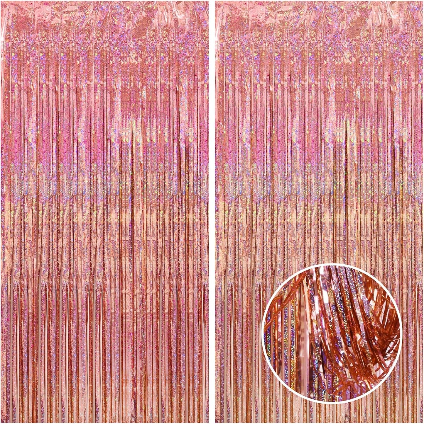 CANREVEL 2 Pack 3.3x8.2 Feet Rose Gold Foil Fringe Backdrop Curtains, Glitter Tinsel Streamers Birthday Party Decorations, Fringe Backdrop for Bachelorette Bride to Be Birthday Girls Streamers Party