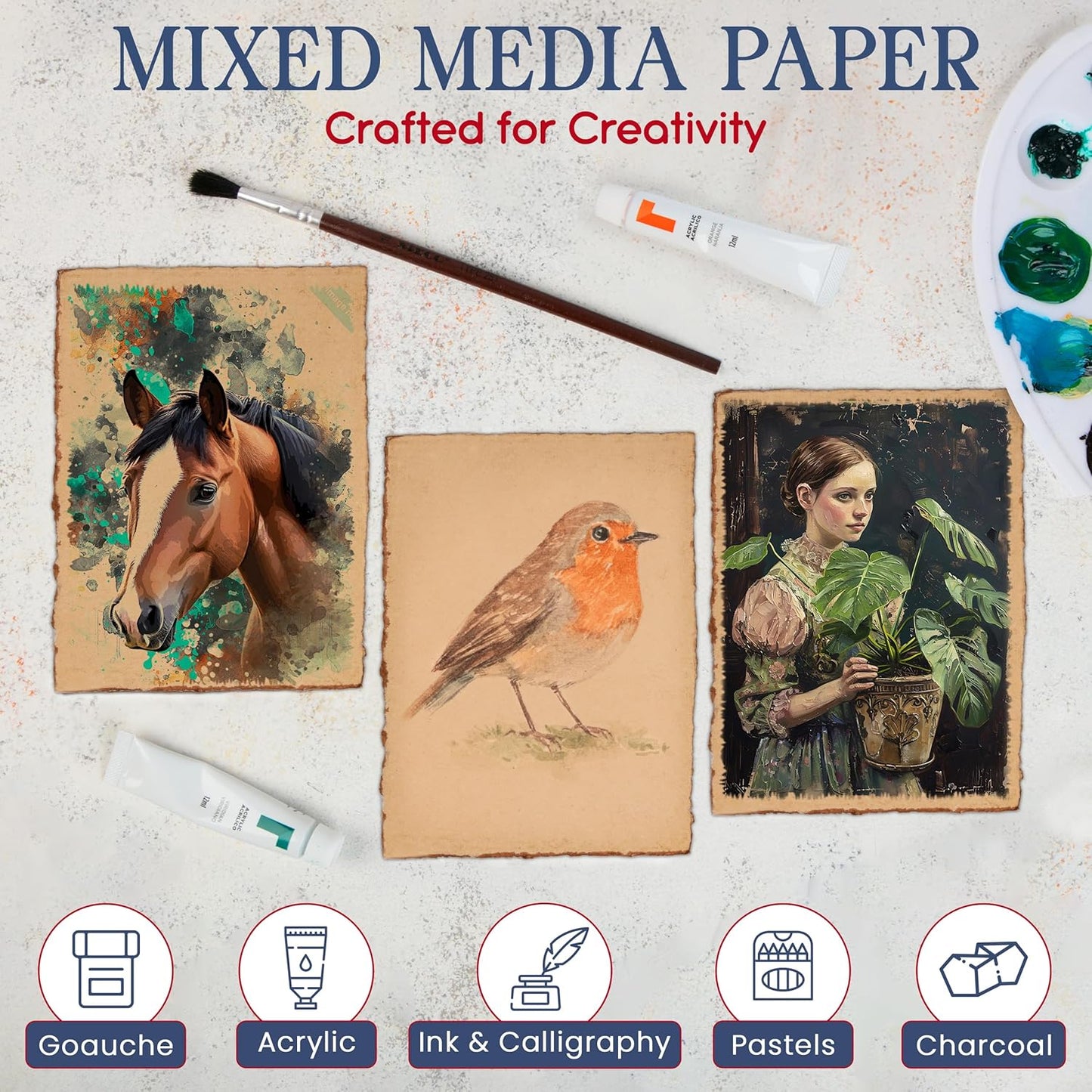 Wanderings Handmade Vintage Deckle Edge Blank Paper - 5.8x8.3 (A5) - A5 Package of 50 for Writers Invitations Crafts - Thick 150 GSM Recycled Paper