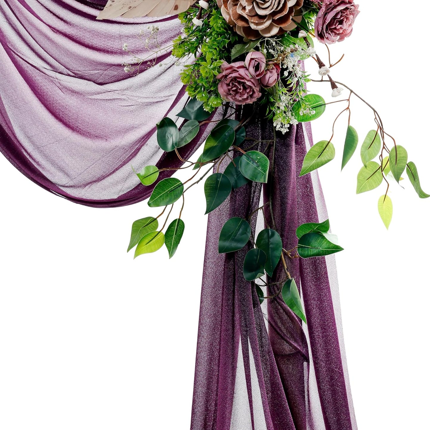 VDS Pack of 2 Panel (30 Inch X 30 Feet) Wedding Arch Draping Fabric Sheer Chiffon Fabric Drapery for Wedding Ceremony Reception Swag Backdrop Canopy Chuppah ARBO Altars Decoration (Eggplant)