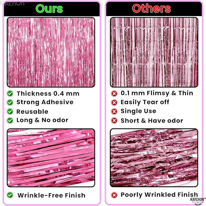 KatchOn, Pink Streamers for Pink Party Decorations - XtraLarge 3.2x8 Feet, Pack of 2 | Pink Backdrop for Galentines Day Decorations, Valentines Day Decorations, Birthday and Baby Shower Decorations