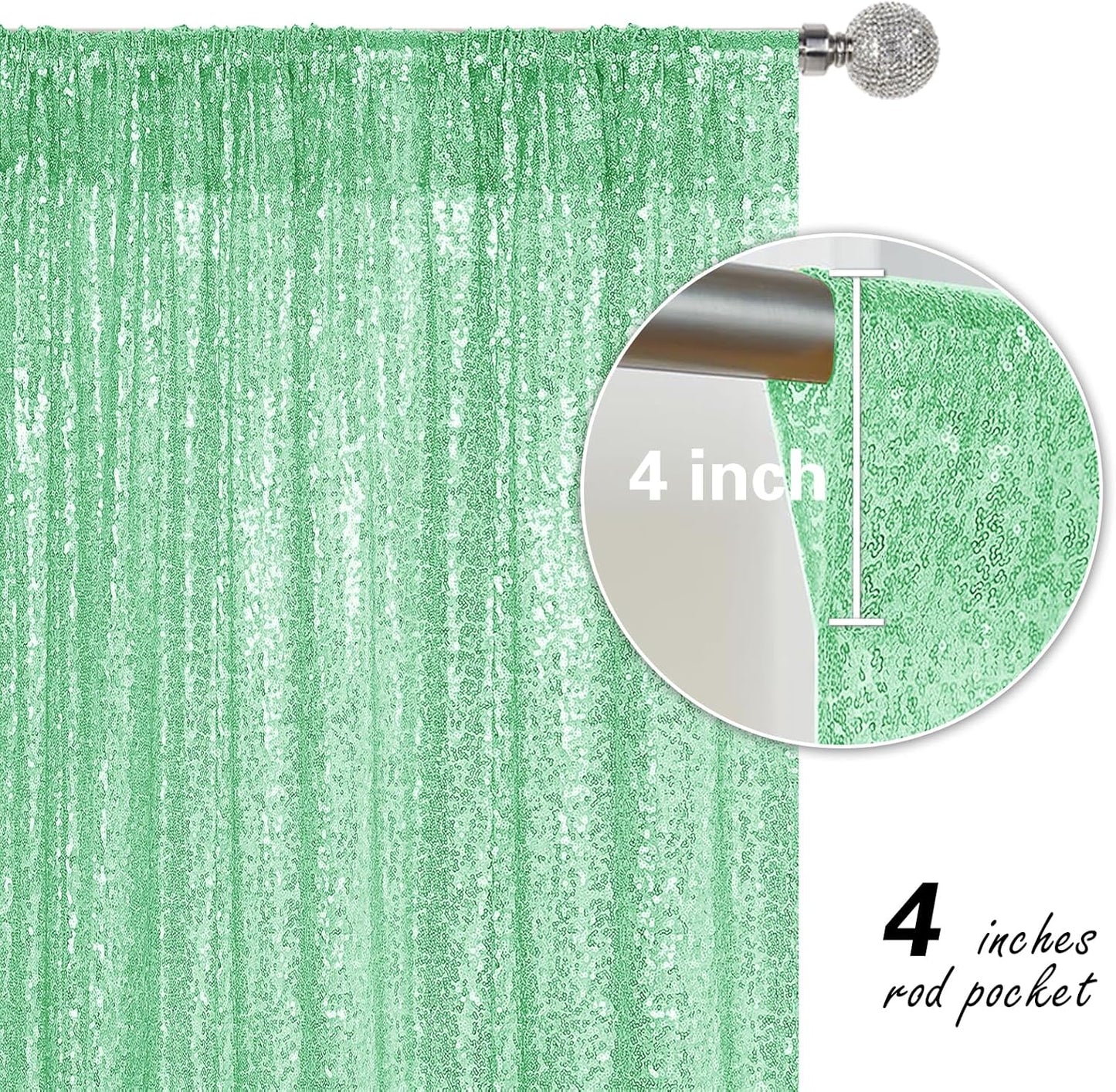 Mint Green Sequin Backdrop Curtain 2 Pieces 2FTx8FT Glitter Photography Backdrop for Party Wedding Birthday Christmas Decorations