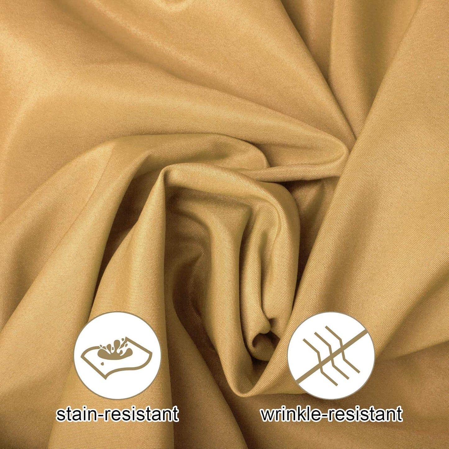 Ascoza 2pack 132 Inch Gold Round Tablecloth in Washable Polyester Fabric for Wedding/Banquet/Restaurant/Parties