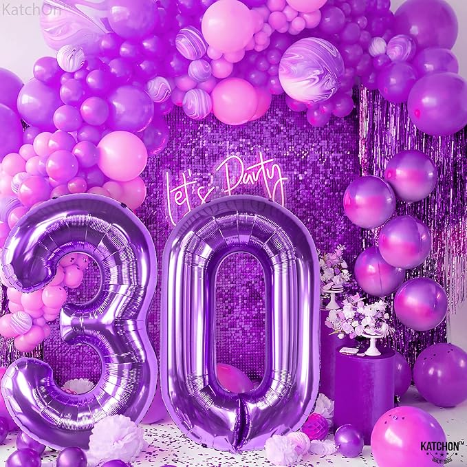 KatchOn, Purple 30 Balloon Numbers - 40 Inch | Purple 30 Balloons for Birthday | Purple 30th Birthday Decorations for Her | 30th Birthday Balloons for Her | Number 30 Balloons for 30th Birthday Decor
