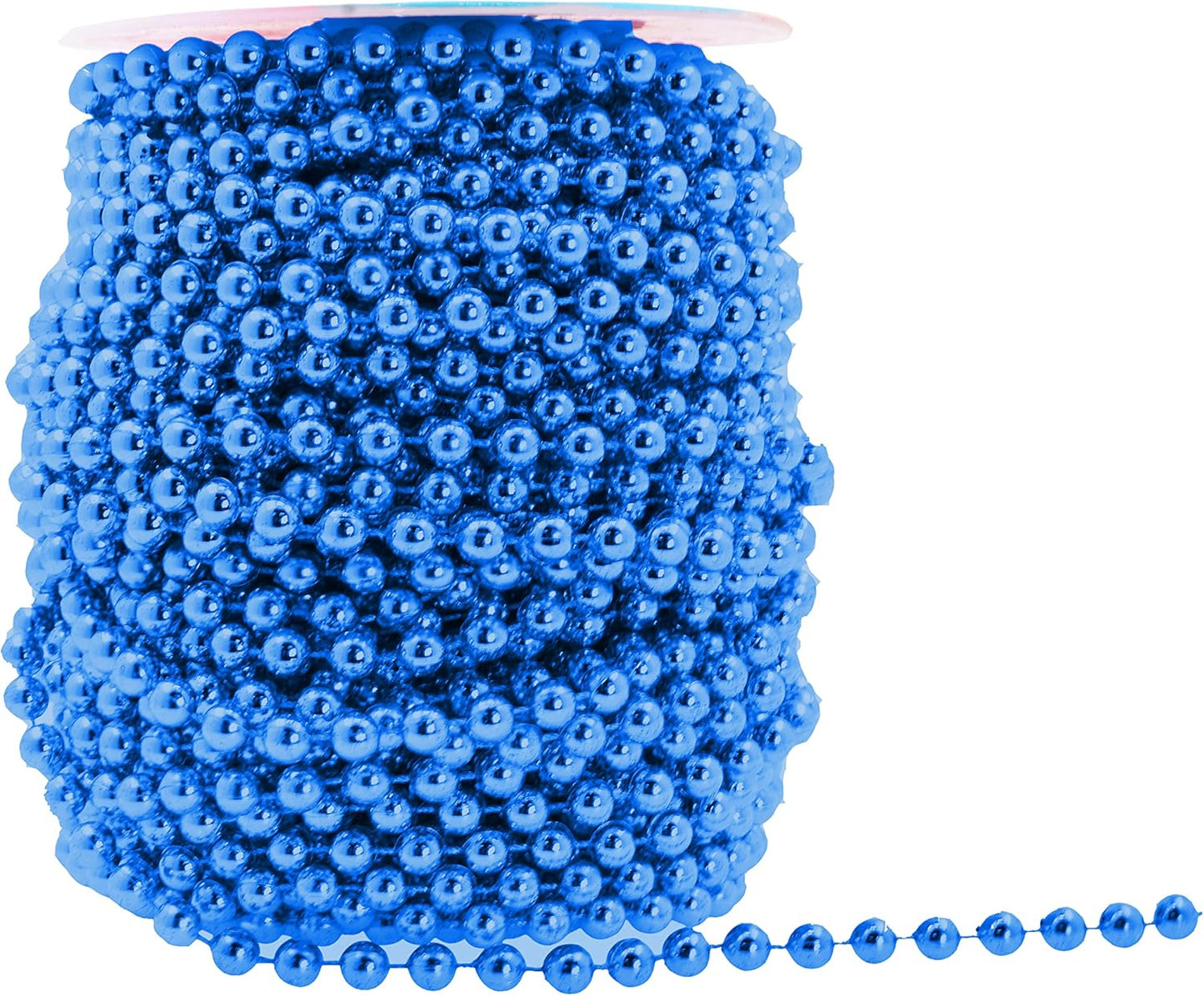 Mandala Crafts 6mm Faux Blue Pearl Beads Roll - 27 Yards Strand of Fake Pearls Chain Garlands Spool String for Christmas Tree, Wedding, Party, Vases, DIY Decoration