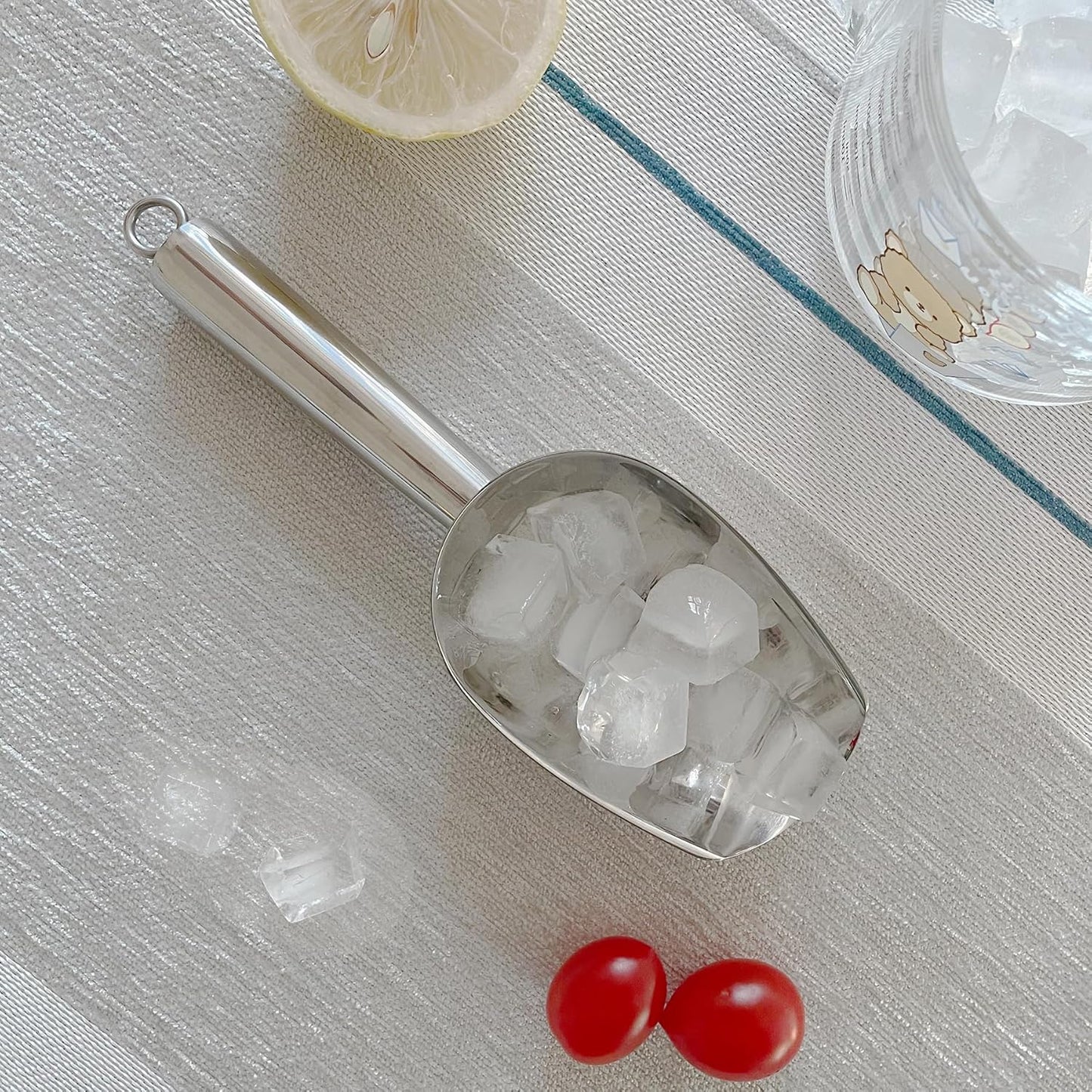 Metal Ice Scoop 6 Oz, Small Stainless Steel Ice scooper for Ice Maker Ice Bucket Kitchen Freezer Bar Party Wedding, Multipurpose for Coffee Bean,Flour Scoop,Dog Food Scoop (6 OZ-Silver)