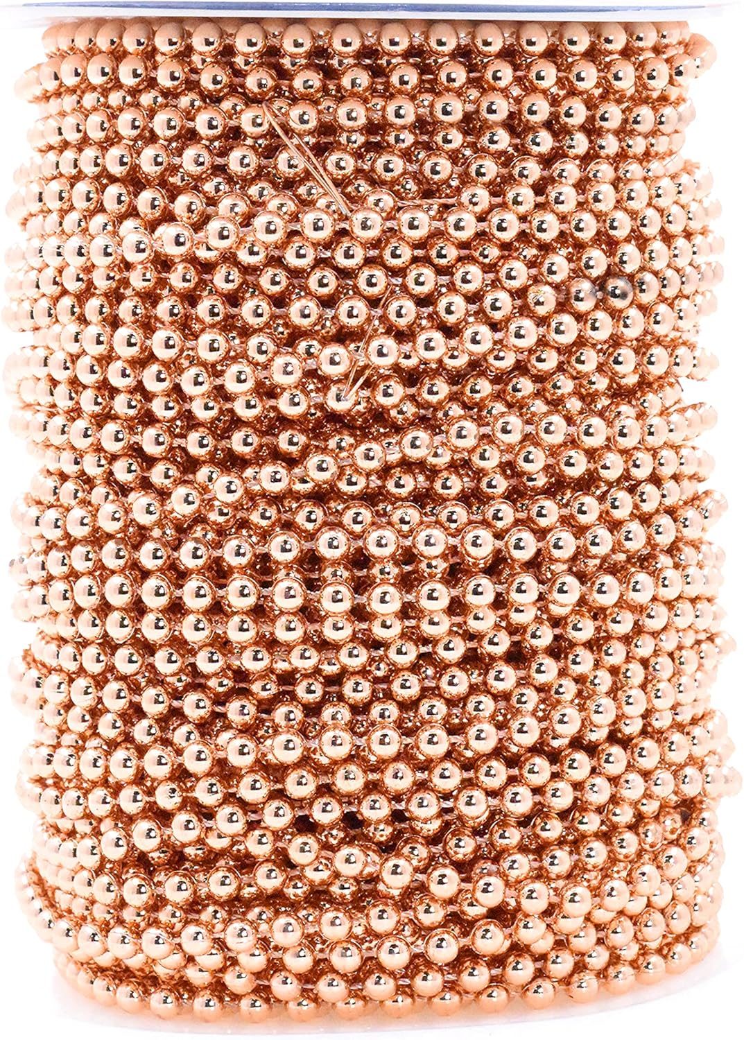 Mandala Crafts 4mm Faux Rose Gold Pearl Beads Roll - 44 Yards Strand of Fake Pearls Chain Garlands Spool String for Christmas Tree, Wedding, Party, Vases, DIY Decoration