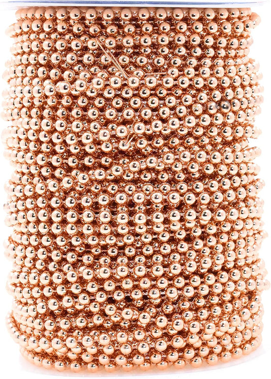 Mandala Crafts 4mm Faux Rose Gold Pearl Beads Roll - 44 Yards Strand of Fake Pearls Chain Garlands Spool String for Christmas Tree, Wedding, Party, Vases, DIY Decoration
