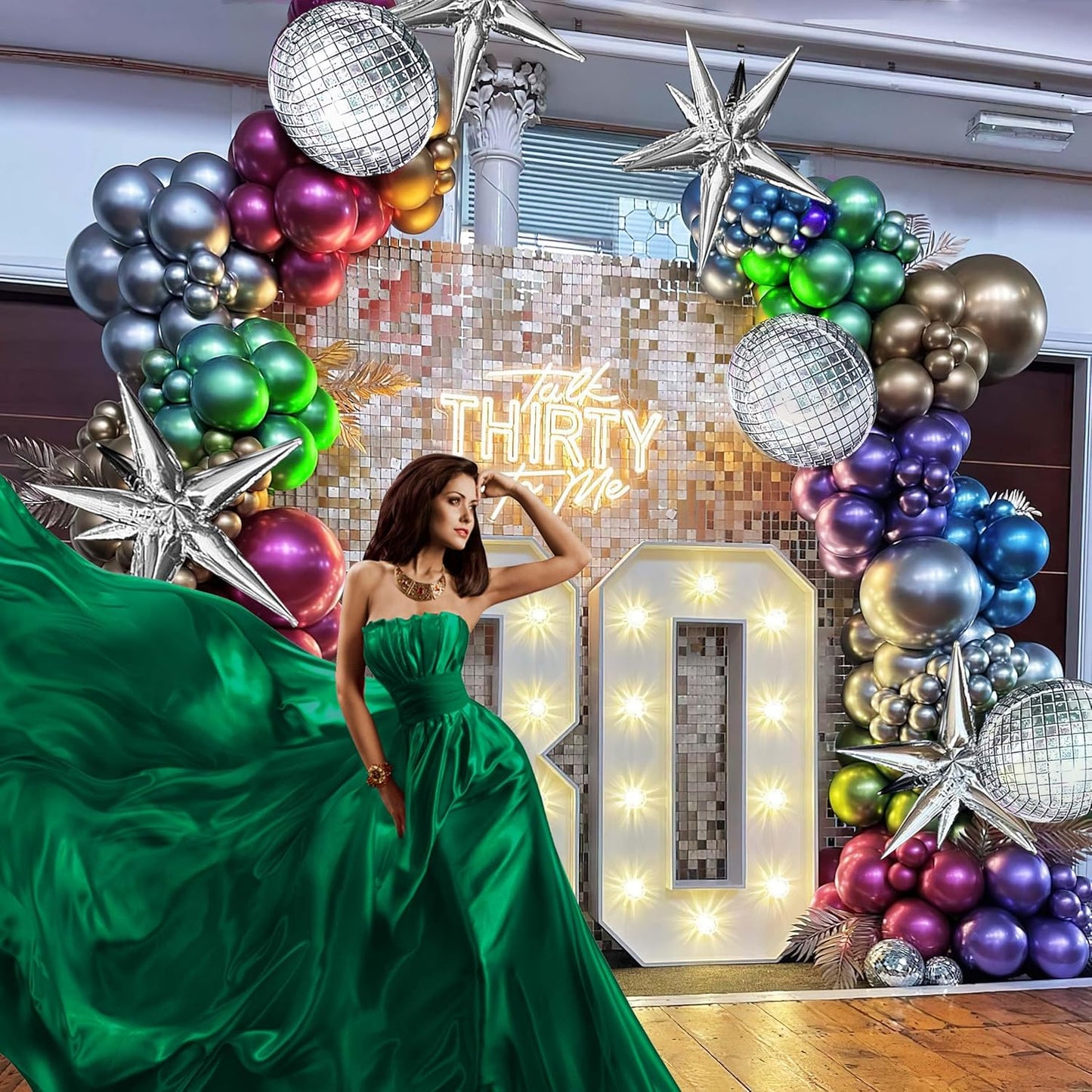 Metallic Balloon garland kit 150PCS Hot Pink Purple Green Blue Silver Gold Latex star 80s 90s Disco ball Party Balloons for Birthday graduations class of kpop fans prom last bachelorette Decoration