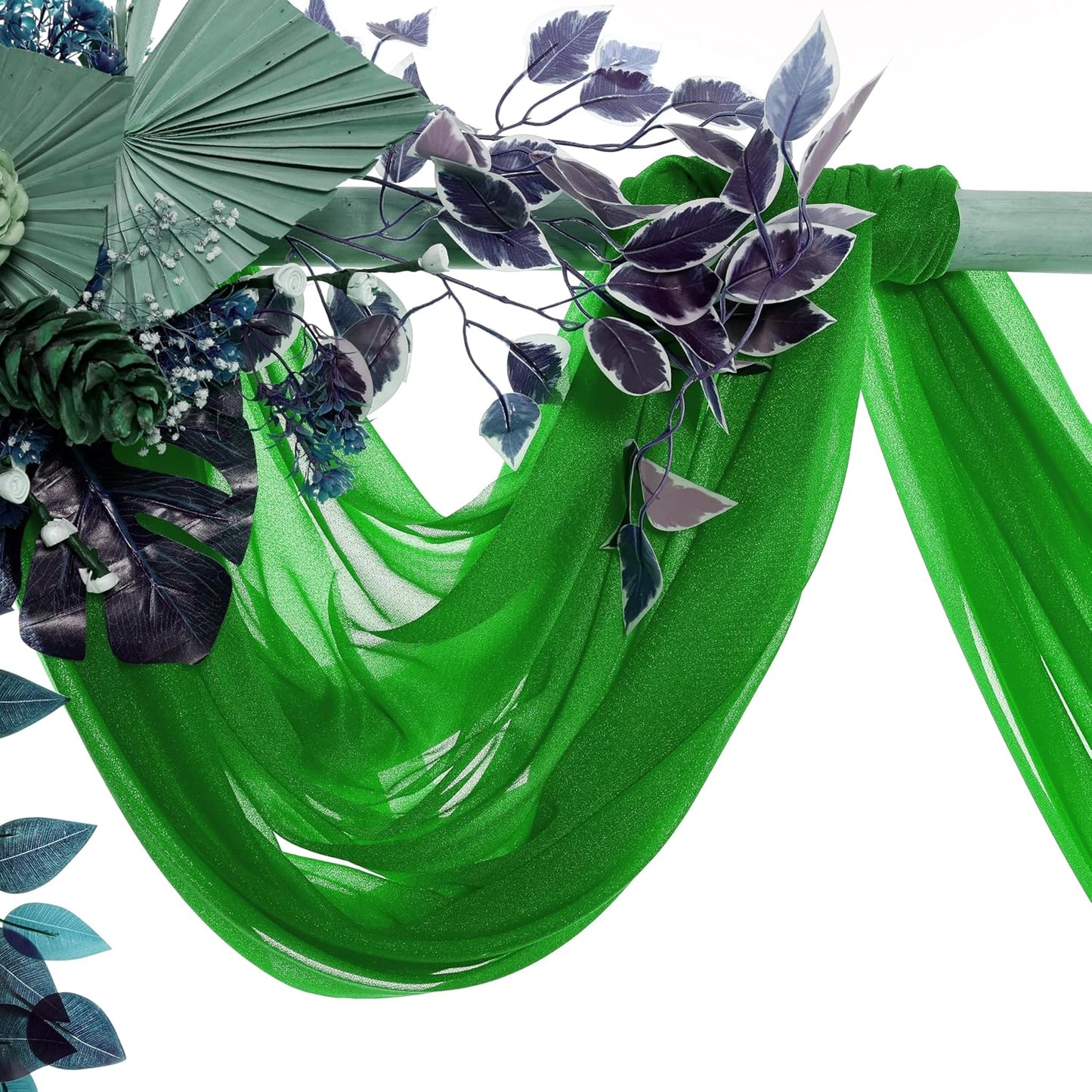 VDS Pack of 2 Panel (30 Inch X 30 Feet) Wedding Arch Draping Fabric Sheer Chiffon Fabric Drapery for Wedding Ceremony Reception Swag Backdrop Canopy Chuppah ARBO Altars Decoration (Green)