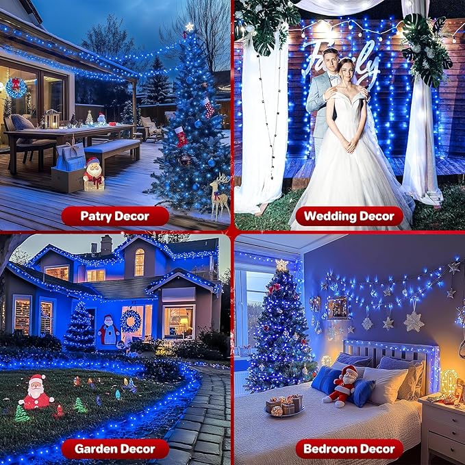 Christmas String Lights Plug in,33FT 100 LED String Lights with 8 Modes & Timer, Xmas Decorations for Trees Wreath, Outdoor Indoor Yard Garden Party Decor, Blue