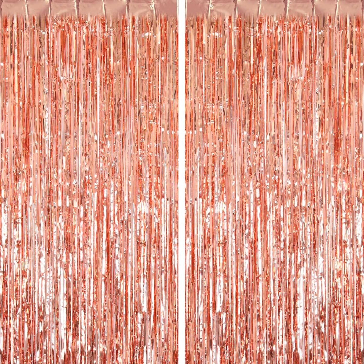 2 Pack Rose Gold Fringe Curtains Foil Shiny Fringe Backdrop Tinsel Door Streamers Foil Curtains for Birthday Wedding Engagement Bridal Shower Celebration Party Decorations Large