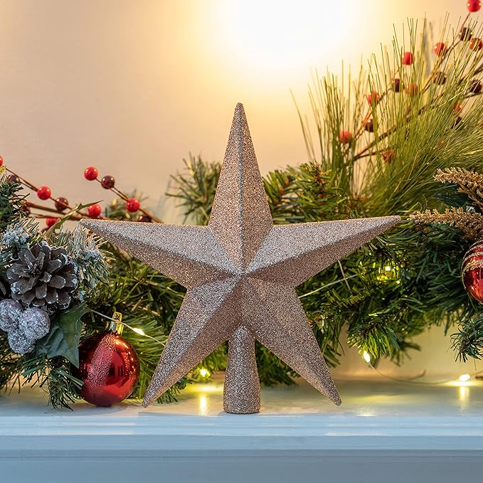 Ornativity Glitter Star Tree Topper - Christmas Decorative Xmas Holiday Bethlehem Star Trees Toppers Ornament Decor (Rose Gold) 8"