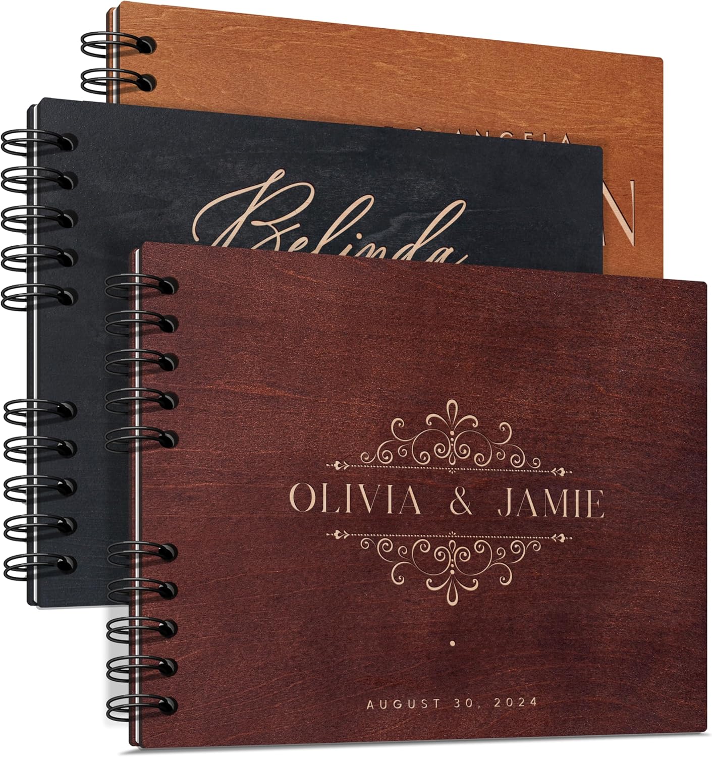 Personalized Wood Wedding Guest Book - 5 Colors/Finishings, 2 Sizes, 12 Designs - Wood Wedding Decorations, Guest Book Signs for Wedding Reception (DESIGN 12)