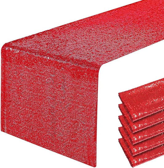 6 Packs 12 x 72 inches Red Sequin Table Runner, Glitter Runner for Birthday Party Supplies Decorations Wedding Bachelorette Holiday Celebration Bridal Shower Baby Shower