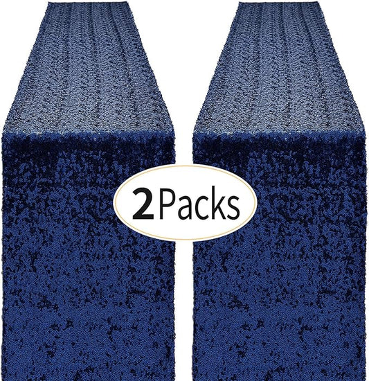 2 Packs 12 x 72 inches Navy Blue Sequin Table Runner, Glitter Runner for Birthday Party Supplies Decorations Wedding Bachelorette Holiday Celebration Bridal Shower Baby Shower