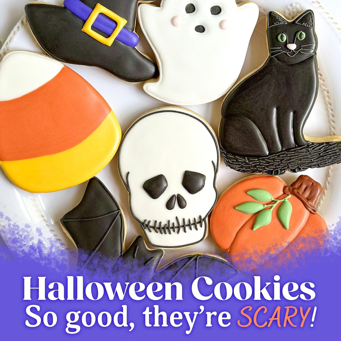 Halloween Cookie Cutters Premium 5-Pc. Set Made in USA by Ann Clark, Pumpkin, Ghost, Bat, Black Cat, Witch Hat