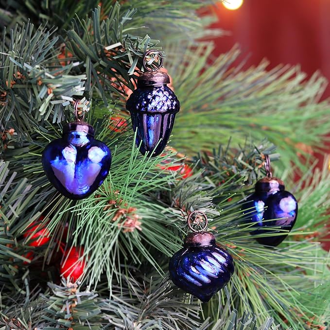 25 Pieces Glass Blue Green Christmas Ornaments Decorative Mercury Mini Vintage Bulk Hanging Ornaments for Halloween, Christmas Tree, New Year, Valentine Day, Holidays, Event and Wedding Party Decor