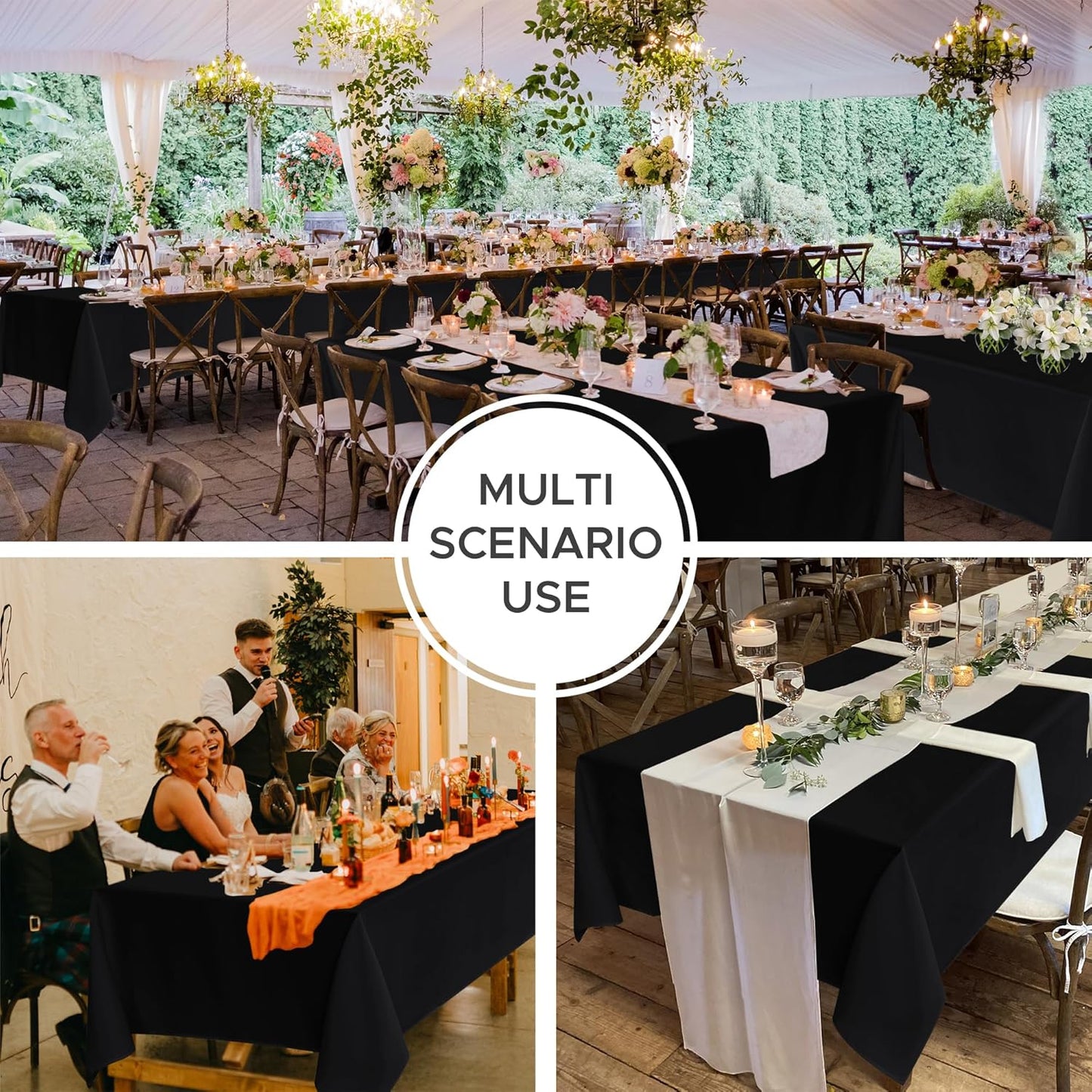 Fitable 8 Pack Rectangle Tablecloths: Stain Resistant Wrinkle Free Fabric Table Clothes, Washable Reusable Polyester Table Covers for Wedding Party Birthday Banquet Reception(Black, 60x102 Inch)