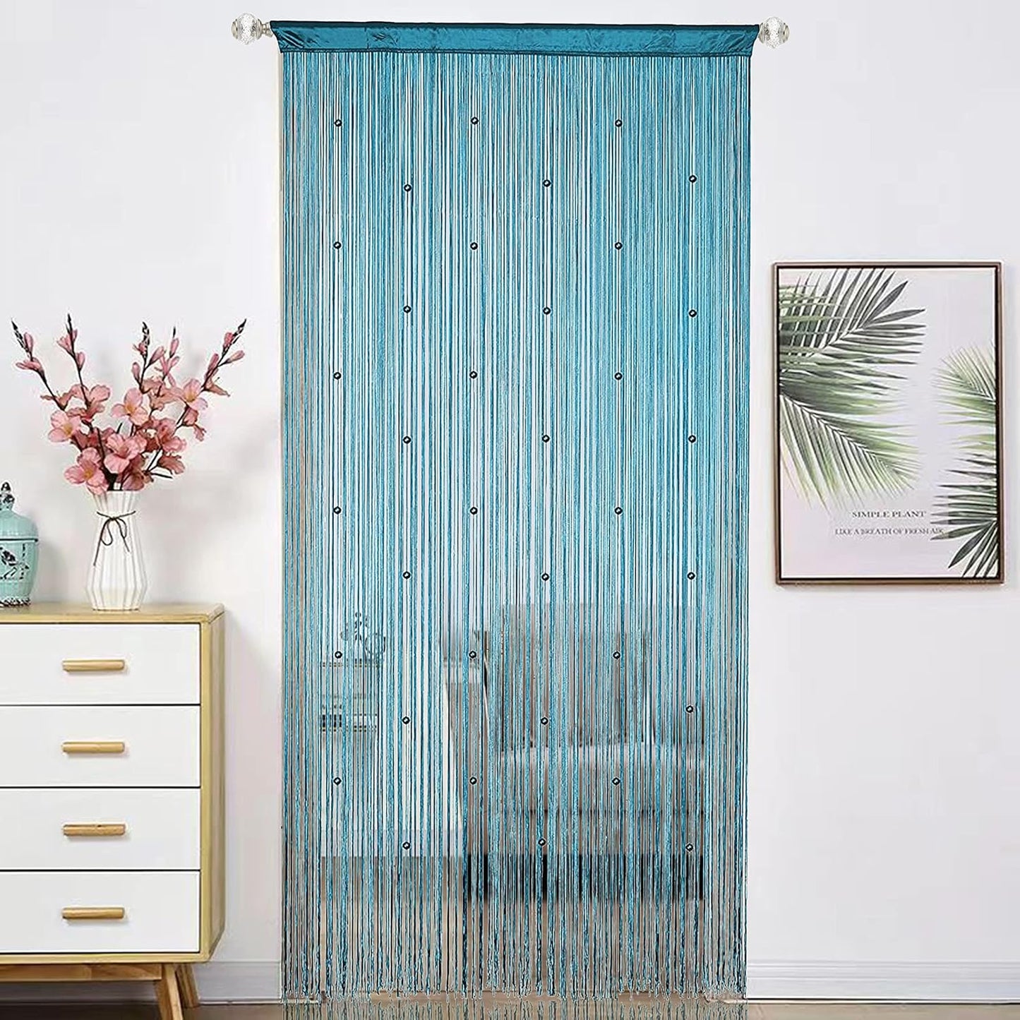 Beaded Doorway Curtain Door Beads Dense String Curtains Fringe Hippie Perfect for Wall Hanging Decor Room Divider Privacy Doors Window Closet Doorways Decorations (100x280cm,Teal Blue)