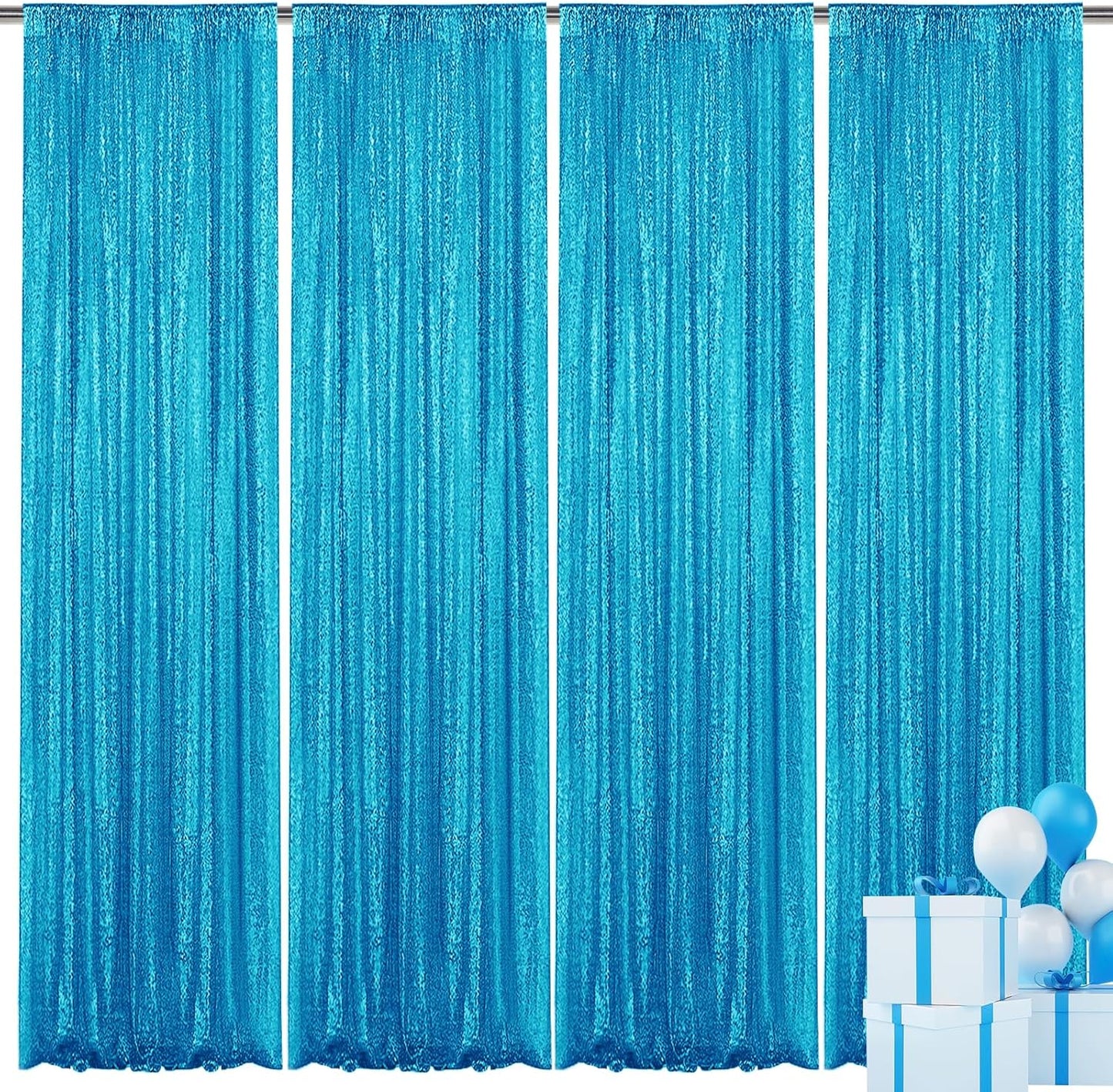 Turquoise Sequin Backdrop Curtain 4 Pieces 2FTx8FT Glitter Photography Backdrop for Party Wedding Birthday Christmas Decorations