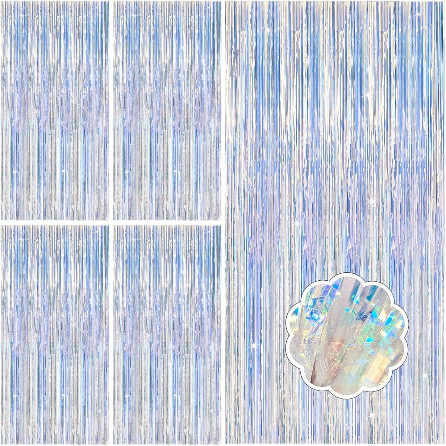 5 Pack Iridescent Neon Party Decorations Sparkly Tinsel Backdrop Foil Fringe Curtain Glitter Curtains for Birthday Party Ocean Theme Valentines Bachelorette Holiday Decorations