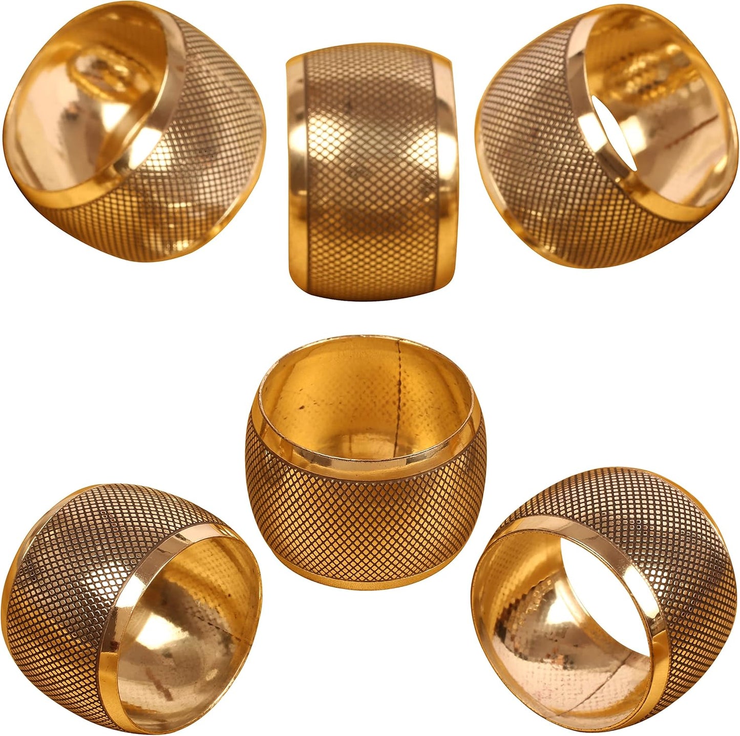 Brass Base Artistic Handcrafted Beautiful Tyre Round Shape Large Size Party Dining Table Napkin Holders in Antique Gold Tone. (Set of 6).