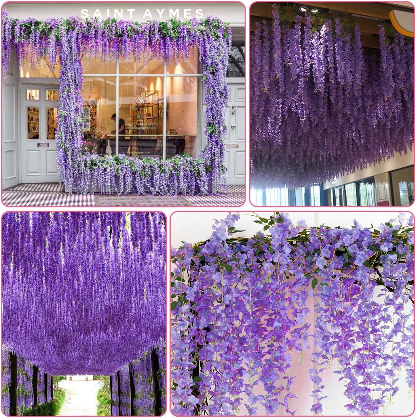 Wisteria Hanging Flowers,Fake Hanging Flowers,Wisteria artificiales Garland for Home Wedding Arch Floral Party Garden Ceremony Outdoor Decor,3.6 feet Long(48,Purple)