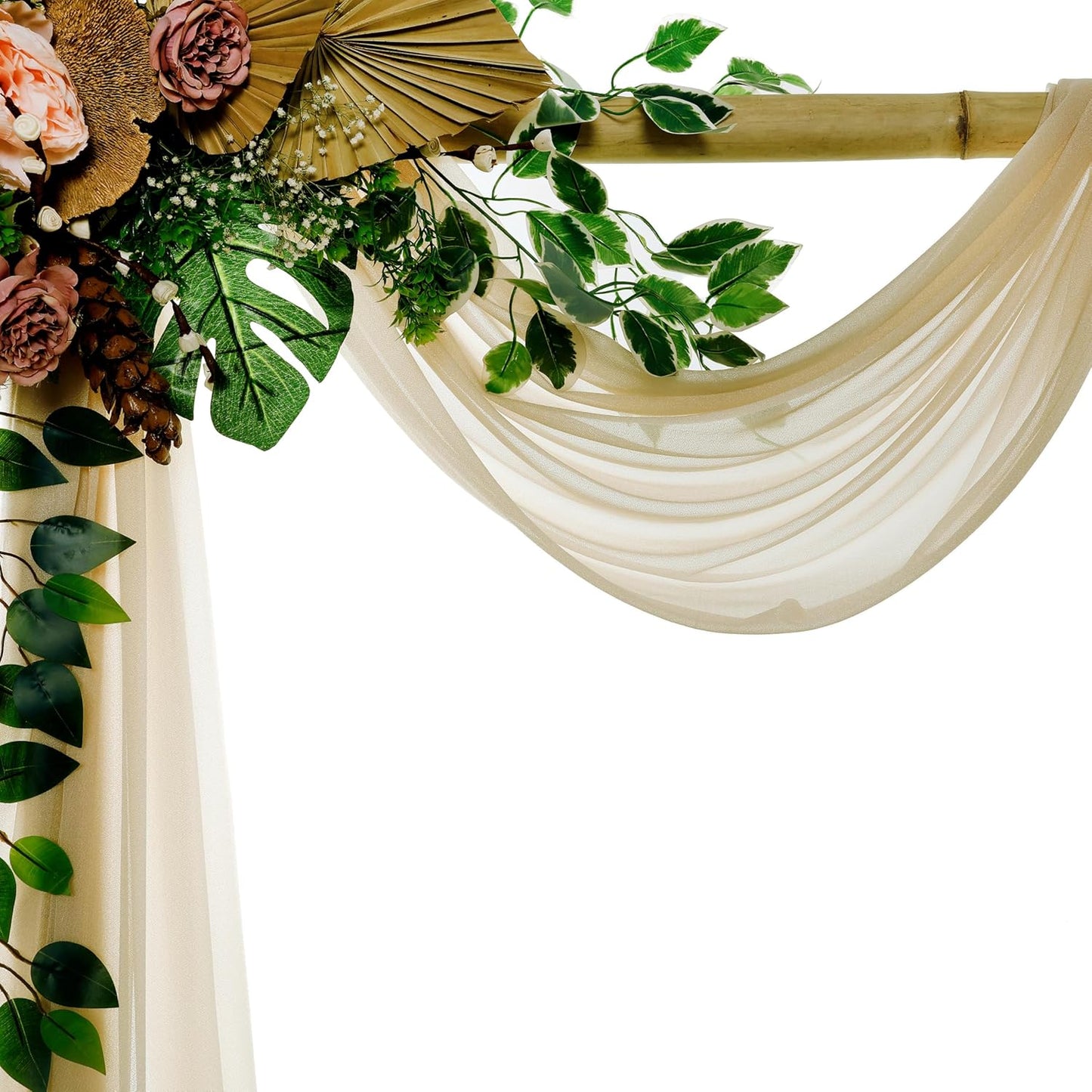 VDS Pack of 2 Panel (30 Inch X 20 Feet) Wedding Arch Draping Fabric Sheer Chiffon Fabric Drapery for Wedding Ceremony Reception Swag Backdrop Canopy Chuppah ARBO Altars Decoration (Champagne)