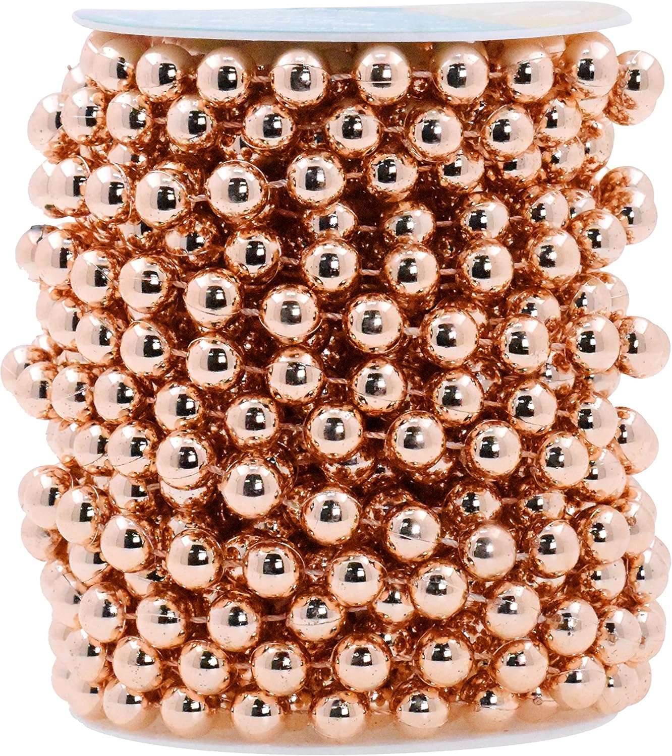 Mandala Crafts 10mm Faux Rose Gold Pearl Beads Roll - 11 Yards Strand of Fake Pearls Chain Garlands Spool String for Christmas Tree, Wedding, Party, Vases, DIY Decoration