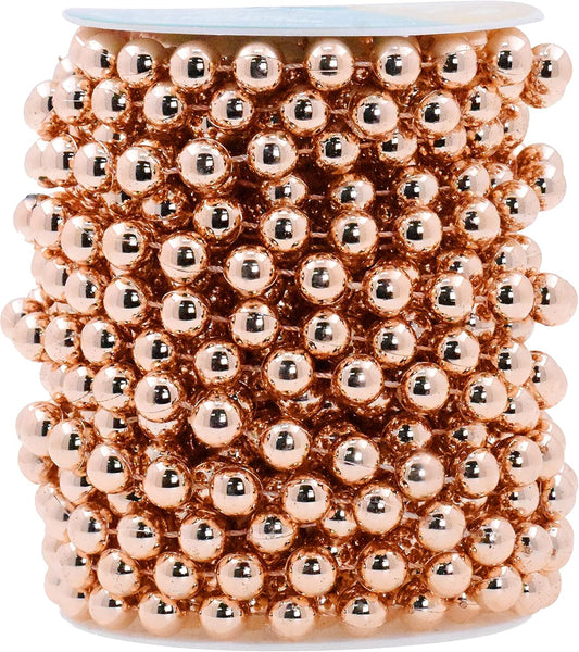 Mandala Crafts 10mm Faux Rose Gold Pearl Beads Roll - 11 Yards Strand of Fake Pearls Chain Garlands Spool String for Christmas Tree, Wedding, Party, Vases, DIY Decoration