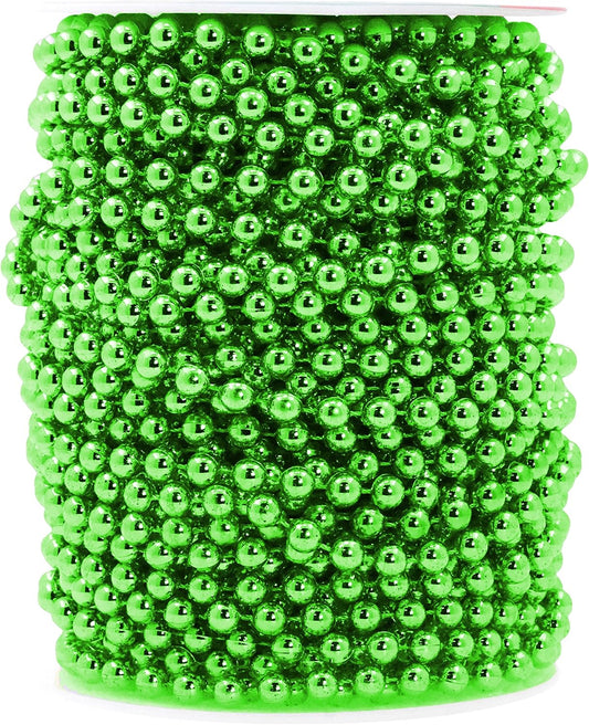 Mandala Crafts 6mm Faux Green Pearl Beads Roll - 27 Yards Strand of Fake Pearls Chain Garlands Spool String for Christmas Tree, Wedding, Party, Vases, DIY Decoration