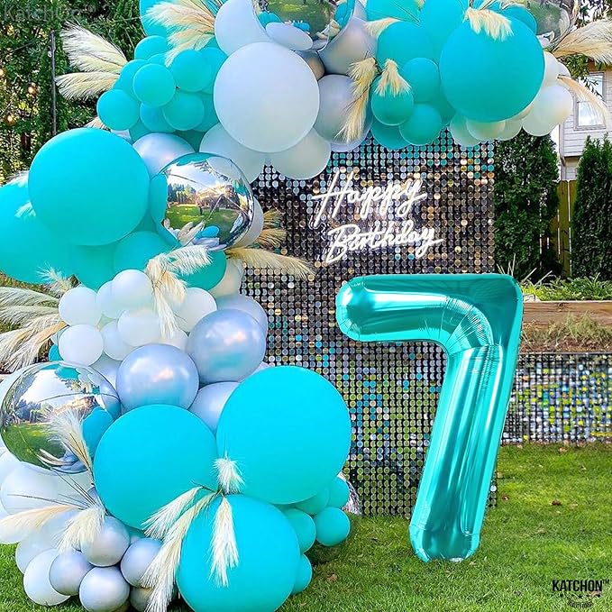 KatchOn, Aqua Blue 40 Inch Number 7 Balloon - 1pcs | Birthday Decorations for Boys & Girls | Unisex Ocean Themed 7th Birthday Party Supplies