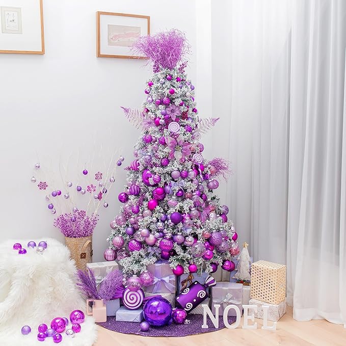 XmasExp 24ct Mini Christmas Ball Ornaments Shatterproof Christmas Ornaments Set Decorations for Xmas Tree Balls 30mm/1.18" (Purple)