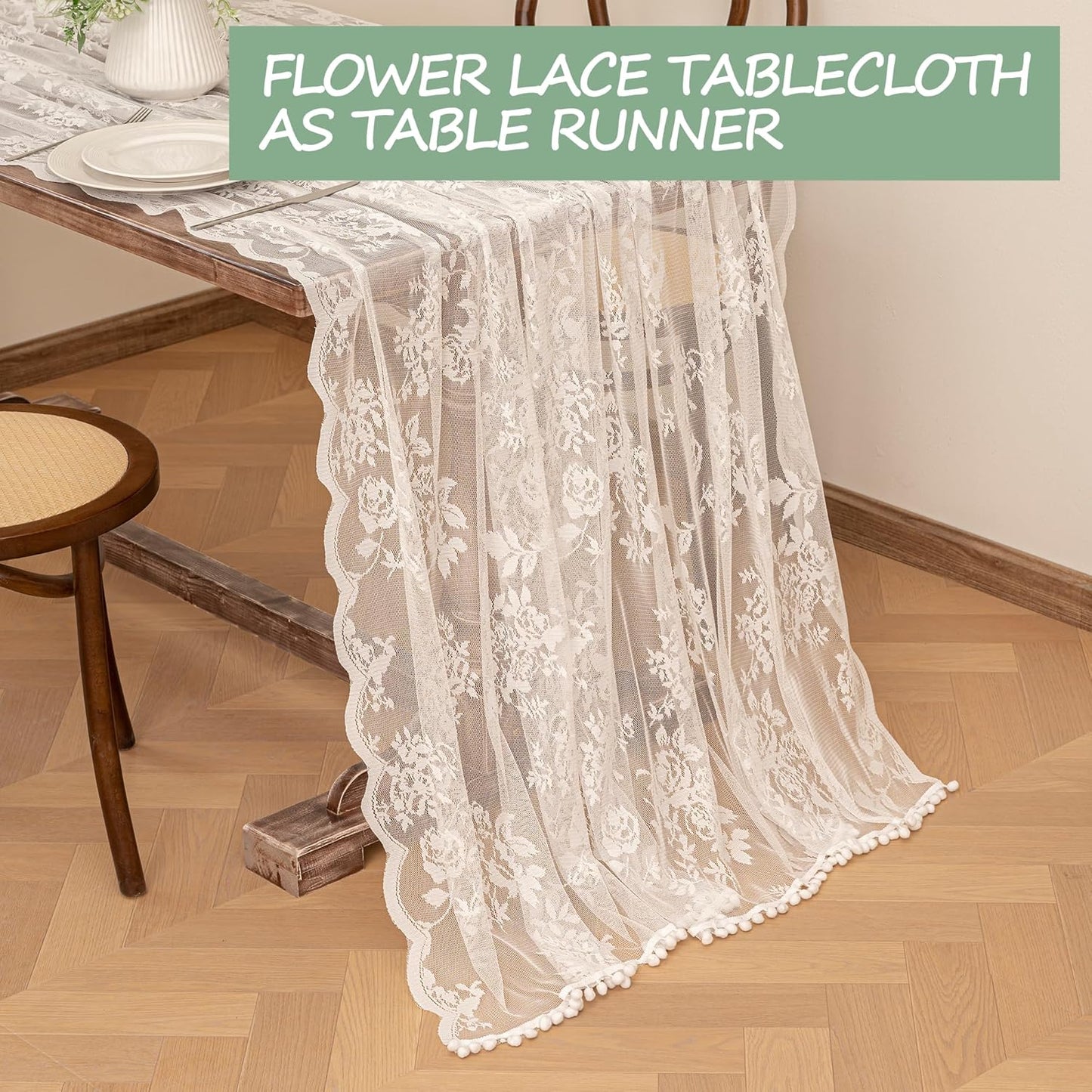 Jayla White Lace Tablecloth for Rectangular Tables, Vintage Style Wedding Table Cloths for Reception, Baby Shower, Birthday Party, Formal Dining, Dinner Parties 54 X 108 Inches