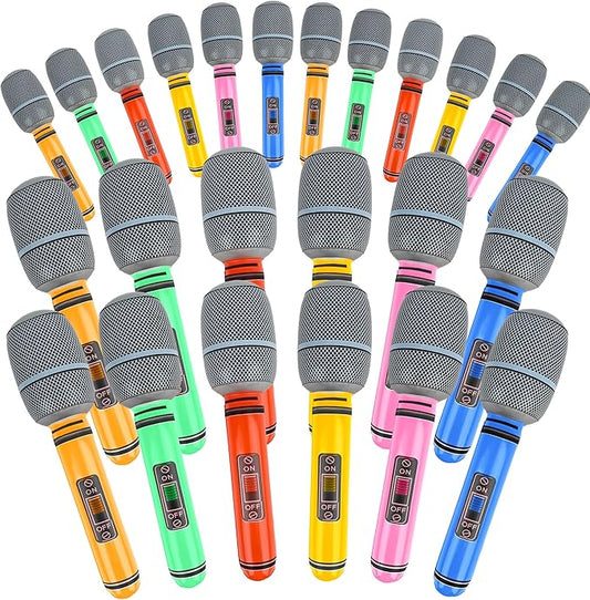 24 Pieces Giant Blow up Microphone Inflatable Microphones Assorted Colors Inflatable Microphone Props Plastic Toys for Musical Concert Themed Party Role Play Party Decoration Supplies