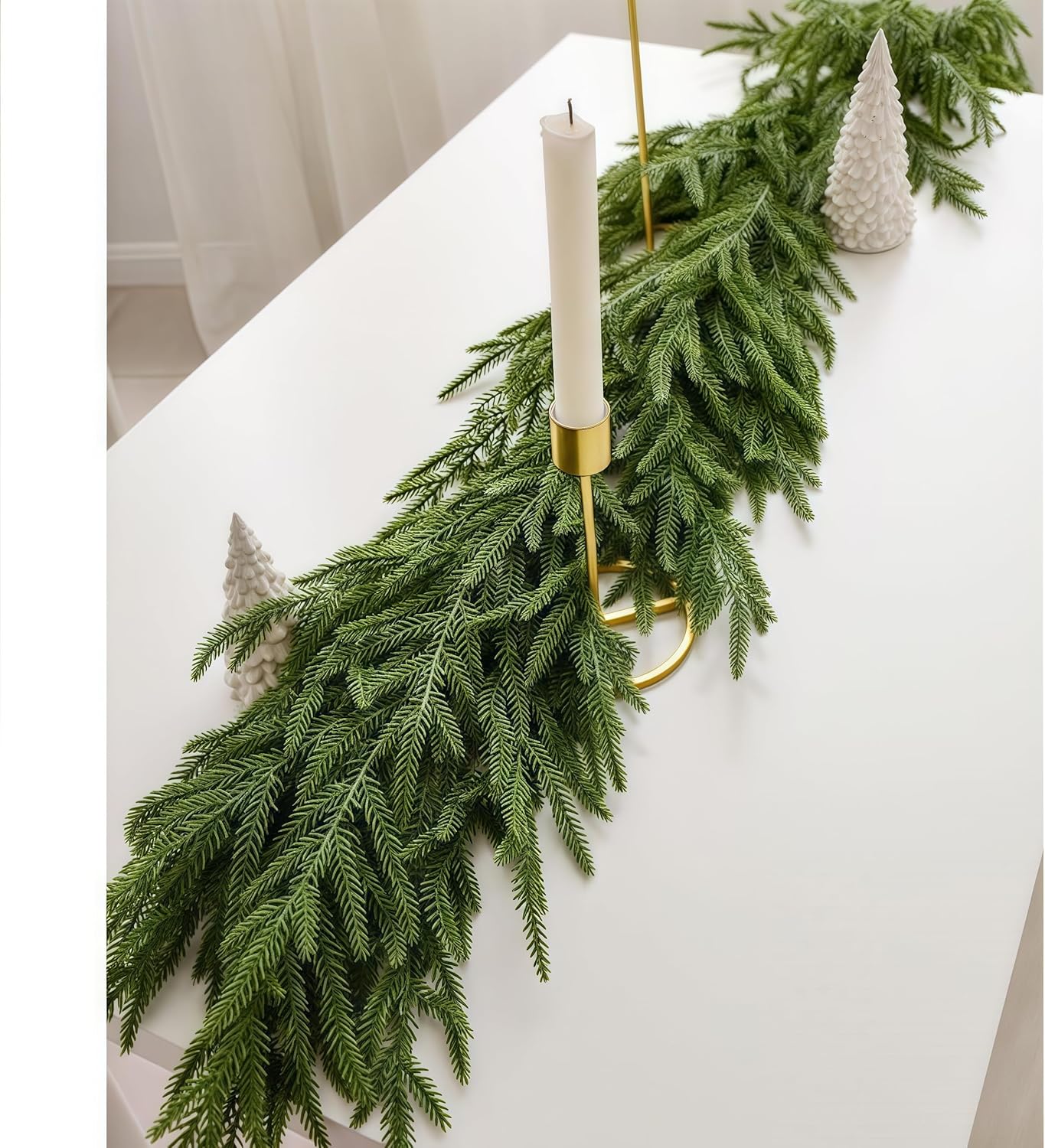 Christmas Decorations Artificial Norfolk Pine Garlands 6FT, Real Touch Winter Pine Garland, Green Artificial Greenery Garland for Table, Mantle, Wall, Indoor, Outdoor Decorations