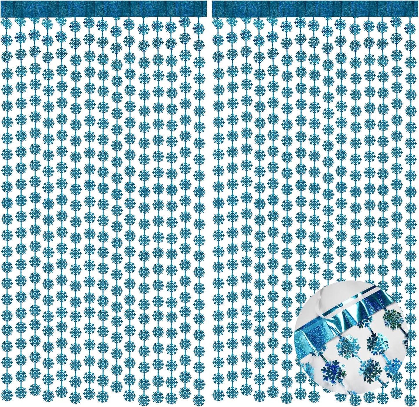 BRAVESHINE Blue Party Snowflake Backdrop - 2 Pack Hanging Foil Fringe Snow Flakes Party Streamers Curtain for Christmas Winter-Themed Frozen Birthday Baby Shower Holiday New Year Party Decorations