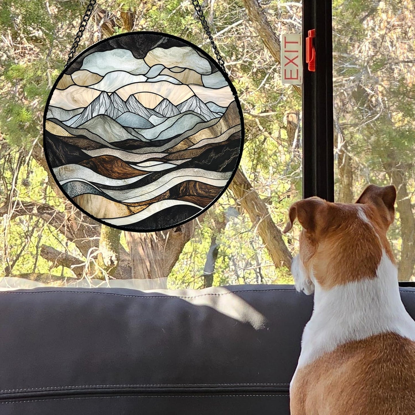 Stained Glass Window Hanging - Grey Mountains Landscape Suncatcher for Doors Garden Patio Retro Sun Catchers Decor Christmas Mother's Day Birthday Gifts for Women Men Mom Nana Friend 6.3 in