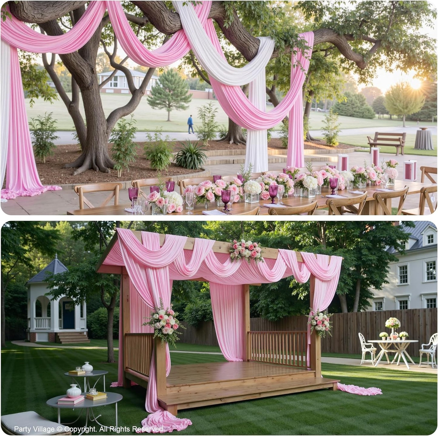 PartyVillage 10ftx40ft Baby Pink Ceiling Curtain for Wedding Parties – 2 Panels Wrinkle-Free 40 FT Long Tent Draping Curtains for Wedding, Birthday & Theme Parties, 40ft Height with Rod Pocket