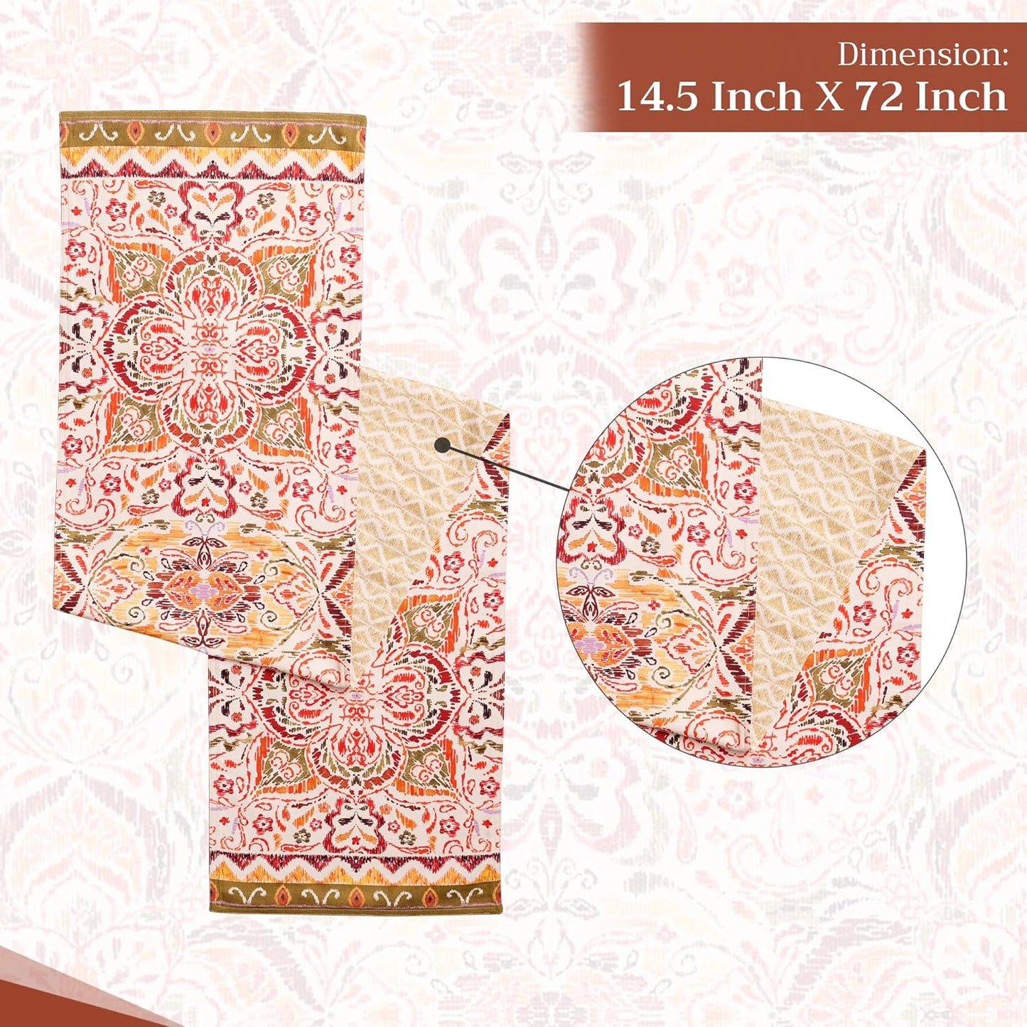 Maison d' Hermine Table Runner 100% Cotton Double Layer Table Runners 72 inches Long for Thanksgiving Christmas Decorations Home Kitchen Dining Party Wedding (Damask, 14.5" x 72")